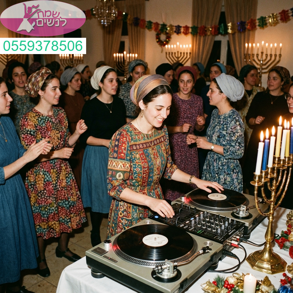 תקליטנית מקצועית באירוע נשים מרהיב למסיבת חנוכה עם אנרגיה שמחה ואווירה מחשמלת